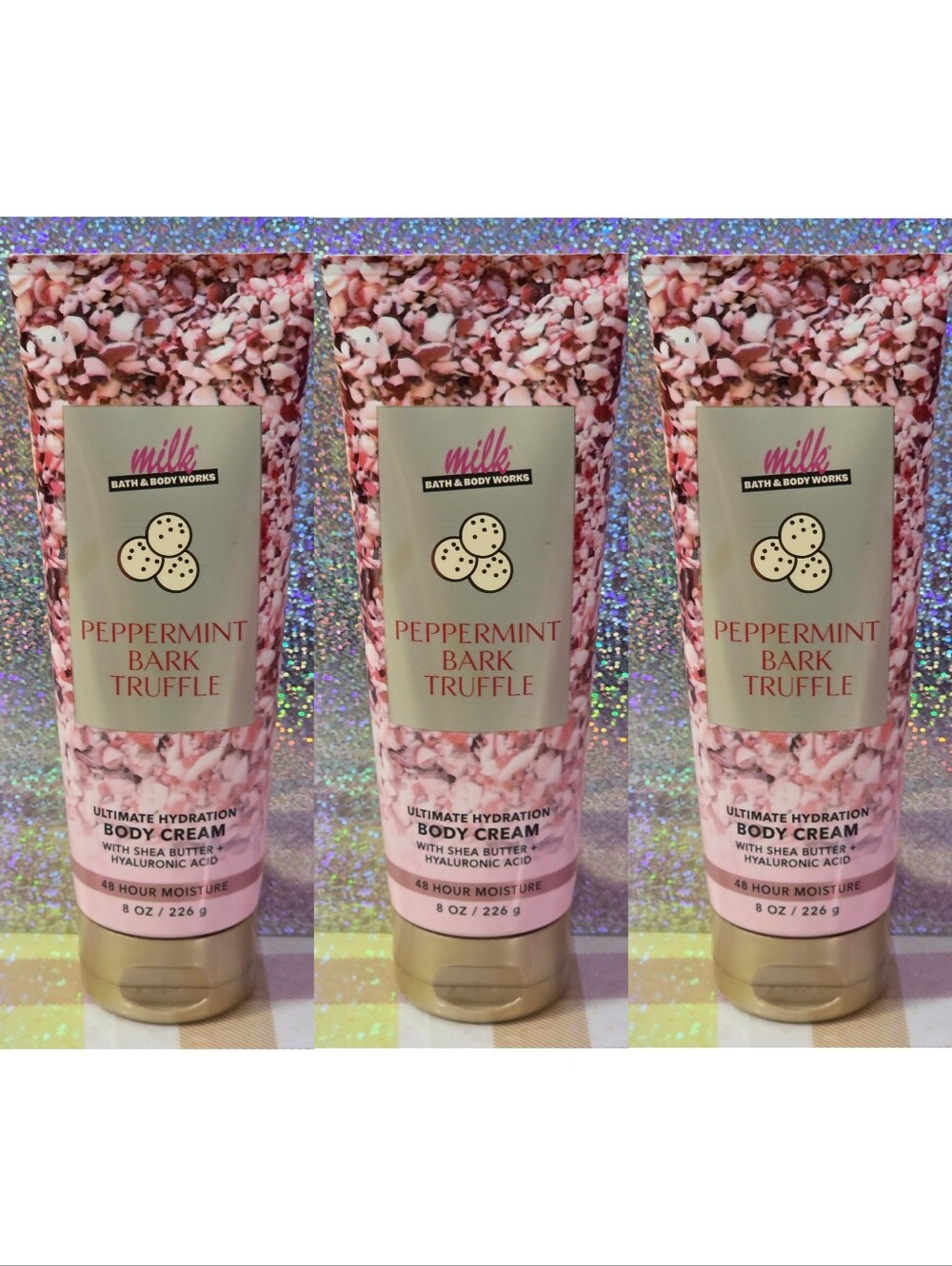 Bath & Body Works Peppermint Bark Truffle Body Cream Set of 3 NEW RARE